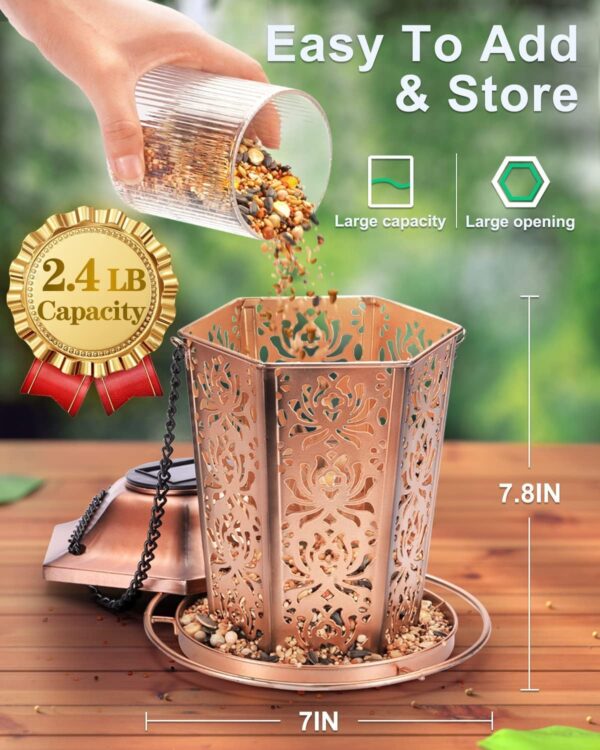 HouseSapp Solar Bird Feeders for Outdoors Hanging Premium Grade Metal Bird Feeder, Chew Proof, Weather and Water Resistant Wild Bird feeders, Outside and Garden Decoration - Image 6
