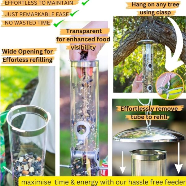 PROVIDE Large Stainless Steel bird feeder, Easy Clean Bird Seed Feeder, bird feeders for small birds, Easy Open wild Bird Feeders. Hanging Bird Feeder for seeds, bird feeders for Wild bird - Image 4