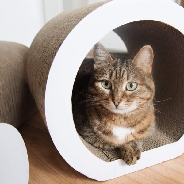 Navaris Cat Tunnel Scratcher Set (3-Pieces) - Corrugated Cardboard Paper Scratching Board Tubes and Roll Toy for Cats - Scratch, Lounge, Hide and Play - Image 2