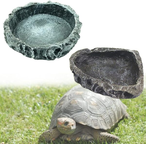 2 Pack Reptile Feeding Bowls, Resin Reptile Rock Bowl, Reptiles Water Tray, Reptile Terrarium Food Dish, Reptile Rock Food, for Reptile Turtle Scorpion Lizard Crabs Pets Supplies (Green and Black) - Image 2