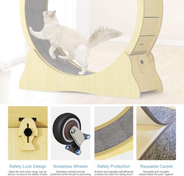 Hibtn Large Cat Exercise Wheel Diameter 43.3inch,Cat Treadmill,Cat Running Wheel For Indoor Cats With Brake,Cat Interactive Toy,Cat Weight Control Machine,With Lock And Carpeted - Image 3