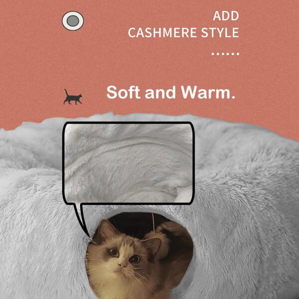 Plush Cat Tunnel Bed Collapsible FluffyTunnels for Indoor Cats Stuff Accessories for Puppy, Kitty, Kitten, Rabbit Small Pets Bed Toy - Image 3