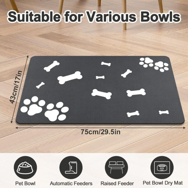 Mavicen Pet Food Mat, 43 * 75cm Super Absorbent Dog Feeding Mat, Anti Slip Pet Bowl Placemat, Adorable Paws & Bones Pattern Dog Slow Feeder Mat, Pet-friendly Feeder Mat for Cats, Dogs, Small Animals - Image 7