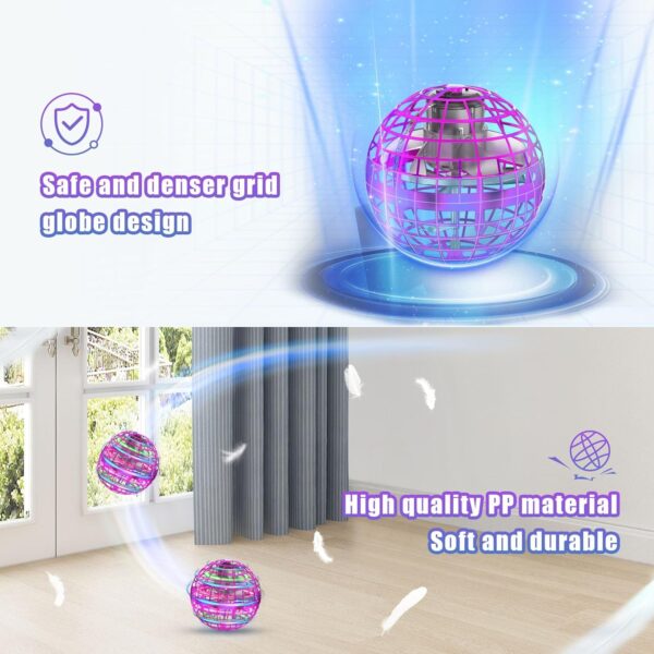 XINHOME Flying Ball Orb Toys Hover Ball Pro Flying Spinner Toy UFO RGB Cool Stuff Globe Orbi Magic Boomerang Hand Controller Mini Drone for 8 9 10 11 12 boys girls Kids (Pink) - Image 5