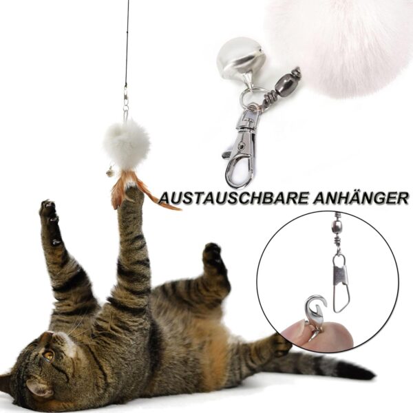 MAIYADUO Cat Teasers Cat Feather Wand Cat Toy Interactive Toy Feather Wand with Bell 5x Natural Feather Refills - Image 4