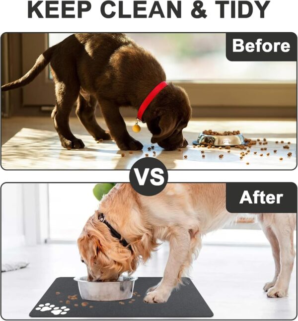 Mavicen Pet Feeding Bowls Mat, 30 * 50cm Super Absorbent Dog Muddy Paws Mat, Anti Slip Rubber Backng Pet Eating Mat, Easy Clean Washable Feeding Mats for Dogs, Cats, Small Animals (Dark Gray) - Image 3