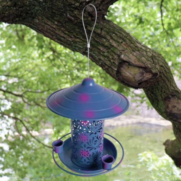 Bird Feeders Stations Hanging Bird Feeders For Outdoors Garden Decoration Birdfeeder Food Bowl For Balcony Porch Backyard Patio Outside Blue With Red Dots Outdoor House Feeders (Blue, One Size) - Image 2