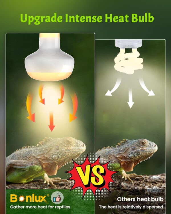 Bonlux Intense Heat Lamp Bulbs 100W, Dimmable UVA Basking Bulb E27 Daylight Reptile Heat Lamp Light Bulb for Lizards Tortoise Snakes Bearded Dragon Aquarium Amphibian (3-Pack) - Image 4
