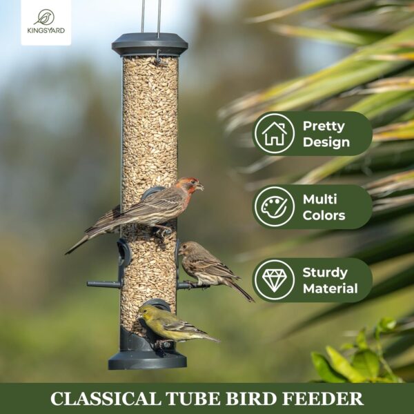 Kingsyard 2 Pack Tube Feeders with 6 Feeding Ports for Outdoors Hanging, Premium Hard Plastic Weatherproof & Steel Hanger, Attracting for Wild Birds (Black) - Image 2
