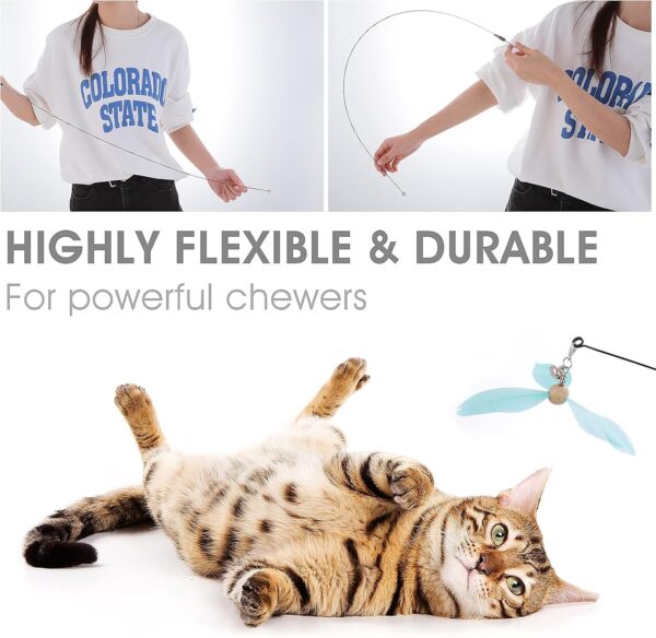 cobee Cat Wand Toys, Interactive Cat Toys with 2 Feather Refills, Cat Feather Propeller Wand Toy with Bell, Cat Feather Toys Replacement Refills, Indoor Cat String Toy for Kitten Training(Blue+Pink) - Image 2