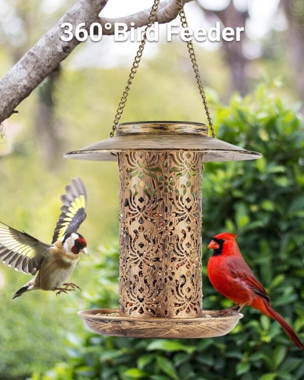 HOUSESAPP Solar Bird Feeder for Outdoors Hanging, Metal Wild Bird Feeder for Cardinals Solar Garden Lantern with S Hook as Gift Ideas for Bird Lovers (2.5LBs Heavy Duty Weather Resistance birdfeeders) - Image 3