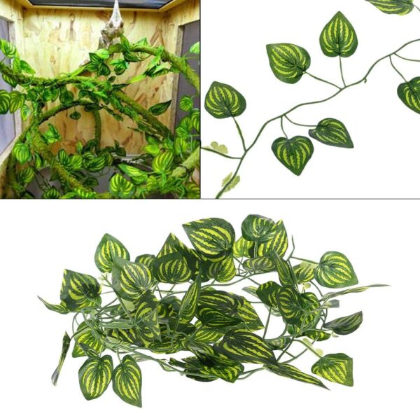 Myazs Reptile Plants Hanging Jungle Vines & Artificial Leaves Reptiles Terrarium Decorations For Lizard Snake Geckos Bearded Dragon Accessories Driftwood Reptile Supplies Reptile Heating Pad Tank - Image 4