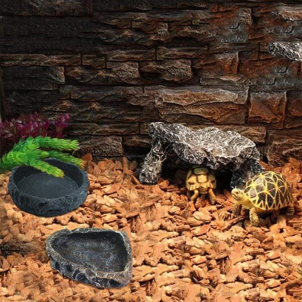 2 Pack Reptile Feeding Bowls, Resin Reptile Rock Bowl, Reptiles Water Tray, Reptile Terrarium Food Dish, Reptile Rock Food, for Reptile Turtle Scorpion Lizard Crabs Pets Supplies (Green and Black) - Image 7