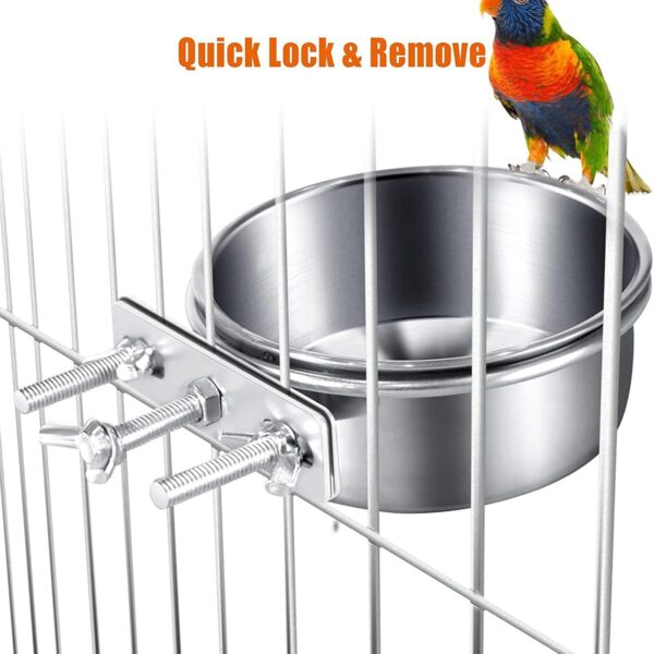 Bird Feeding Dish Cups Parrot Removable Stainless Steel Bowl Parrot Food Bowls Screw On Bird Feeder Bowl With Clamp - Image 5