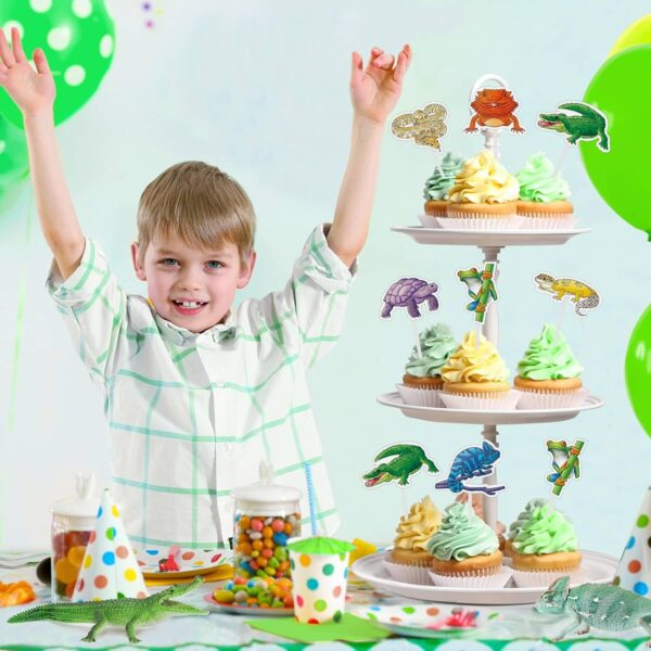 WERNNSAI Reptile Cupcake Toppers - 35 PCS Reptile Party Cake Toppers for Kids Boys Green Jungle Themed Party Birthday Party Safari Cupcake Decorations Baby Shower Wild Party Cupcake Supplies - Image 7