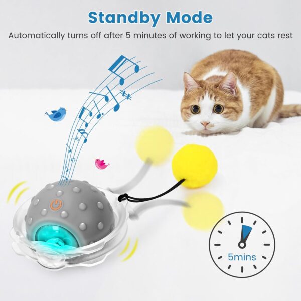PETTOM Interactive Cat Toys Ball, USB Rechargeable Automatic Cat Toys for Indoor Cats Adult Kitten, Irregular Moving Cat Toy with LED Light &Bird Sound Music, Multiple Modes and Accessories - Image 2