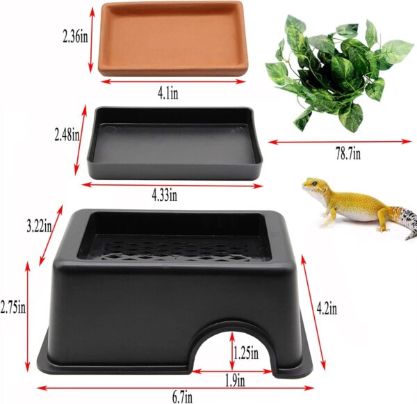 Hamiledyi Reptile Hide Box Gecko Hideout Cave with Sink Humidifier Lizards Hideaway Hut Flexible Leaves Pet Habitat Decor for Snakes Leopard Spiders Turtles Amphibians - Image 6