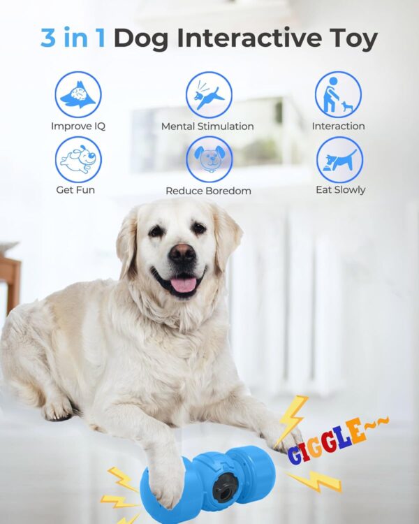 LACCEN Interactive Dog Toy, Rolling Dog Treat Dispenser Slow Feeder, Funny Giggle Dog Puzzle Toy, Reduce Boredom Improve IQ, Dog Treat Toys for Boredom Medium Large Dogs (Blue) - Image 3