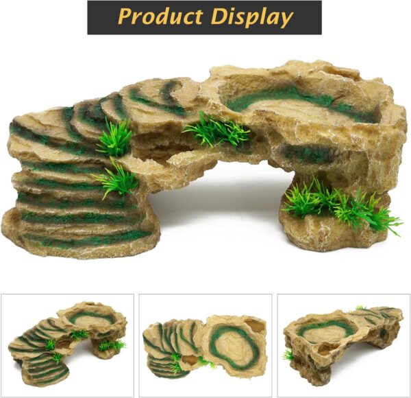 BREUAILY Reptile Ramps Platform Resin Turtle Basking Platform with Climbing Ramp Reptile Hide Cave Habitat Ornament for Bearded Dragon Lizard Frogs - Image 3