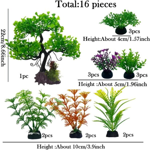 Vibury Artificial Aquarium Tree Plant Decoration Set, 16 Pieces Fake Aquatic Plants Artificial Fish Tank Plants - Image 4