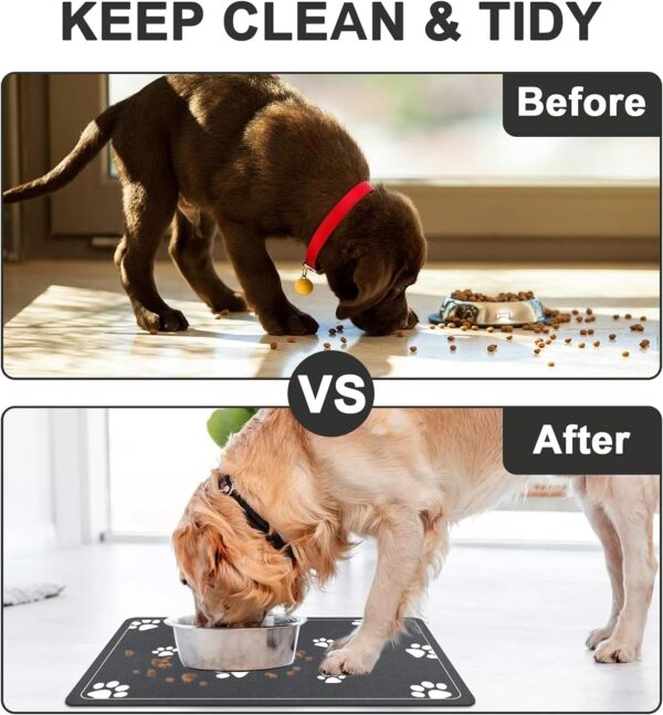 Mavicen Pet Feeding Mat, 30 * 50cm Super Absorbent Feeding Mats for Dogs, Dog Bowl Mat for Food and Water, Dark Grey (Multi-paws Pattern) - Image 3