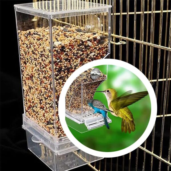 Automatic Bird Feeder, Transparent Acrylic Food Container For Cage, Cage Accessories, Anti-Spill Bird Feeder, No Mess Bird Feeder, For Small And Medium Parakeets Lovebirds (Transparent) - Image 5