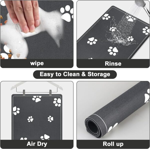 Mavicen Pet Feeding Mat, 30 * 50cm Super Absorbent Feeding Mats for Dogs, Dog Bowl Mat for Food and Water, Dark Grey (Multi-paws Pattern) - Image 4