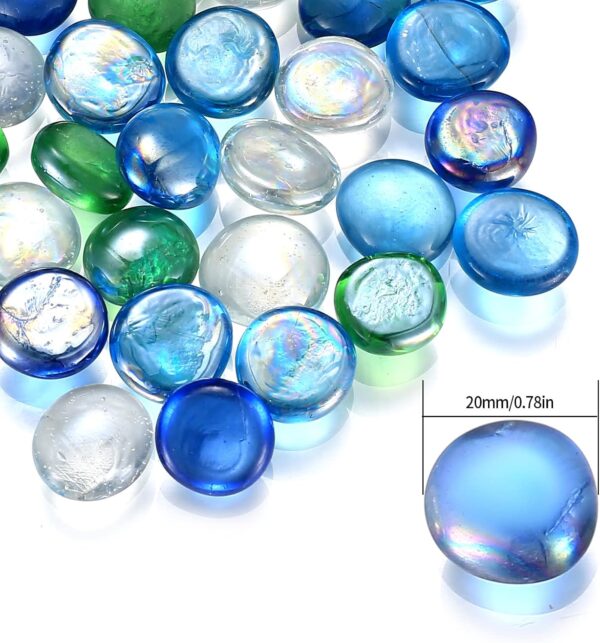 YITYDaMai 1KG Mixed Color Glass Pebbles, Decorative Clear Flat Round Glass Beads Stones Marbles for Vase Garden Plant Pots Flowerpot Aquarium Filler Decorations - Image 2