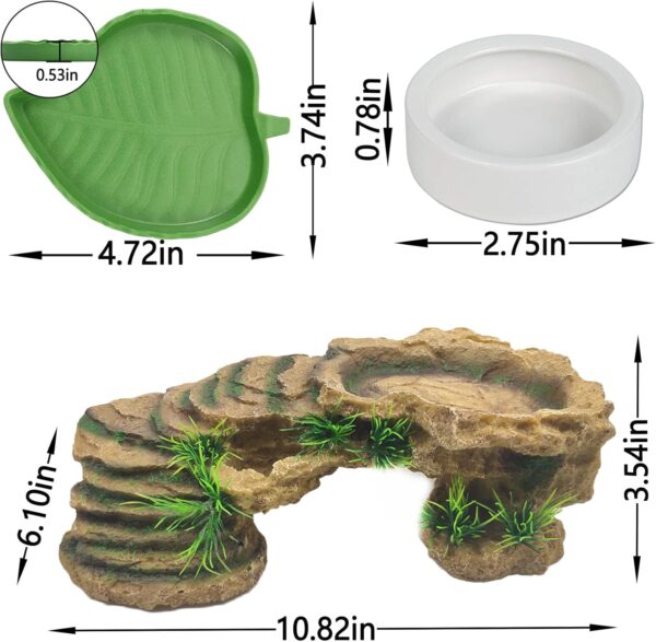 Hamiledyi Turtles Basking Platform 3Pcs Resin Bearded Dragons Climbing Step Ramp Tortoise Resting Dock Rock Hideout with Feeder Bowls for Reptile Lizards Chameleons Geckos Frogs Newts Snakes - Image 6