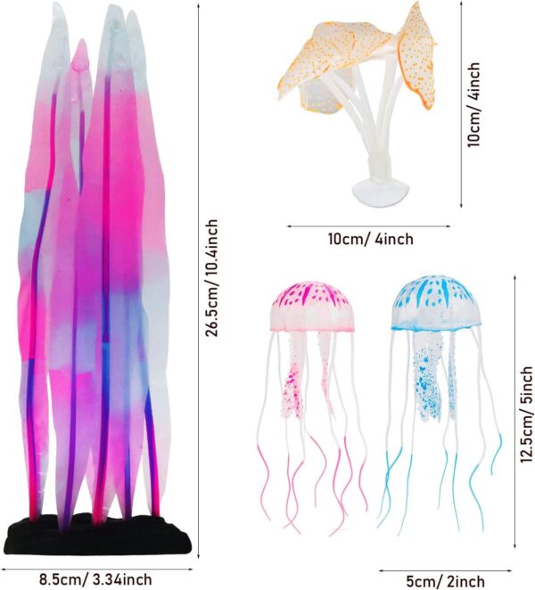Cayway 6 Pack Aquarium Fish Tank Ornament Glowing Simulation Coral Plant Ornaments Glowing Silicone Aquarium Ornaments Mushroom Lotus for Fish Tank, Aquarium Landscape - Image 2