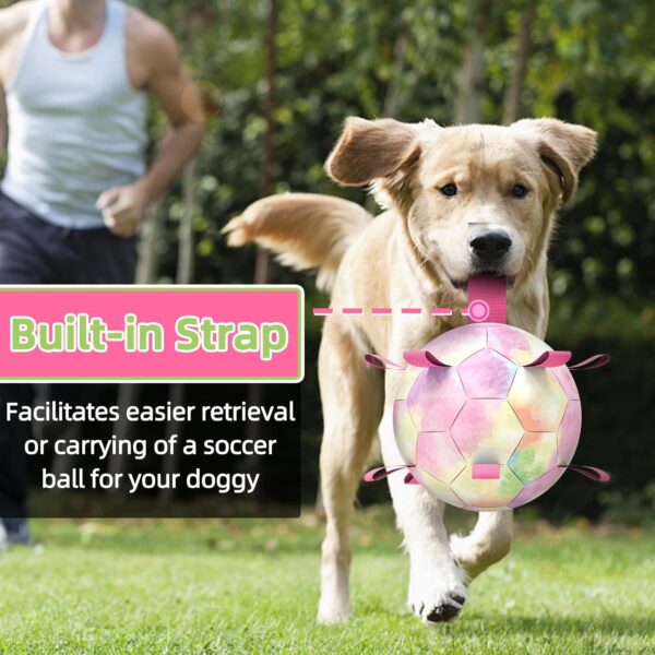 HETOO Dog Toys Soccer Ball with Straps, Interactive Dog Toys for Tug of War, Puppy Birthday Gifts, Dog Tug Toy, Dog Water Toy, Durable Dog Balls World Cup for Small Dogs 5 Inch Rainbow - Image 3