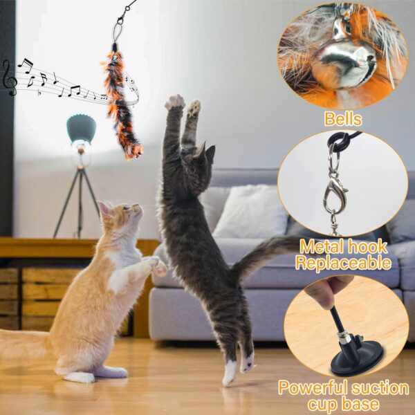 Autoau Cat Toys for Indoor Cats Adult Kitten Interactive Cat Toy Training with 5 Feather Accessories, Cat Feather Toy Suction Cup Pet Teaser Wand Toy for Boredom and Exercise - Image 2