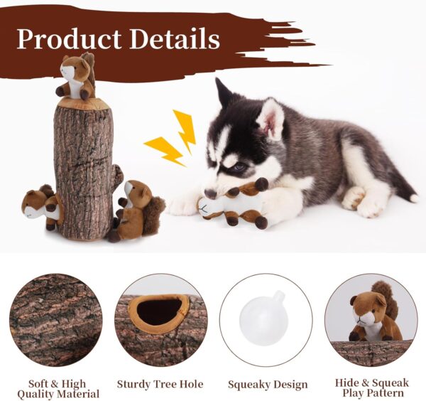 IFOYO Squeak Dog Toys, Large Durable Squirrel Hide and Seek Puzzle Plush Dog Toys for Medium/Small Dogs, Chew Toys for Puppy - Image 4