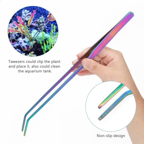 Extra Long Aquarium Aquascape Kits Colorful, 4 in 1 Anti-Rust Aquatic Plant Aquascaping Tool Stainless Steel Tweezers Scissors Spatula for Aquarium Tank Clean Fish Tank Aquascape Tools Sets - Image 5