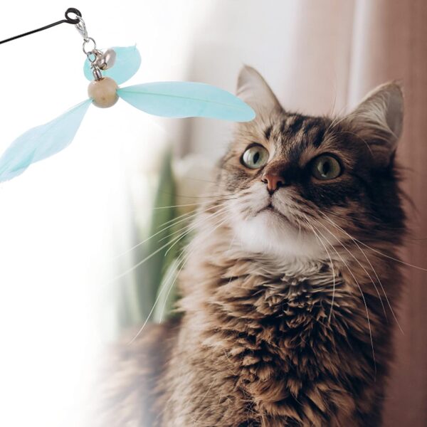 cobee Cat Wand Toys, Interactive Cat Toys with 2 Feather Refills, Cat Feather Propeller Wand Toy with Bell, Cat Feather Toys Replacement Refills, Indoor Cat String Toy for Kitten Training(Blue+Pink) - Image 7