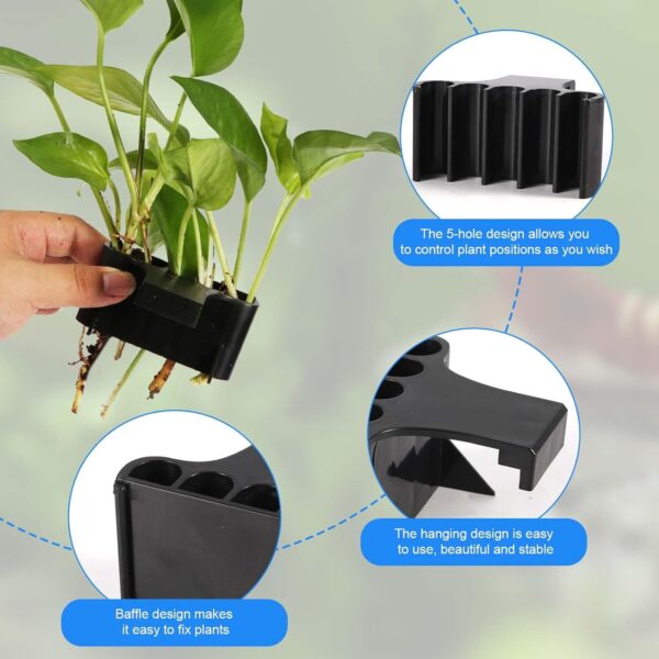 XIHIRCD 2pcs Aquarium Plant Holder, 5 Holes Aquarium Planter Box Plastic Aquatic Plant Cup Holder Hanging Aquarium Plant Basket Rack Stand Hanger Accessory for Fish Tank Decorations - Image 4
