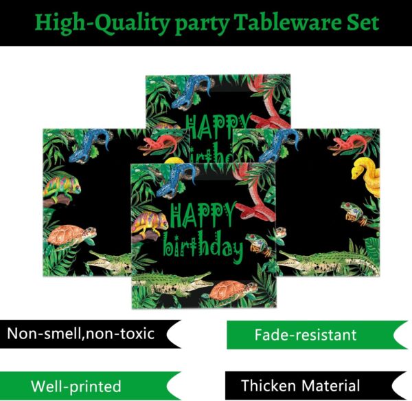 Oigco Reptile Party Supplies Lizard Snake Crocodile Party Decorations Jungle Swamp Snake Alligator Camping Wildlife Turtle Wilderness Party Includes Plates Cups Napkins Forks, Serves 24 Guests - Image 3