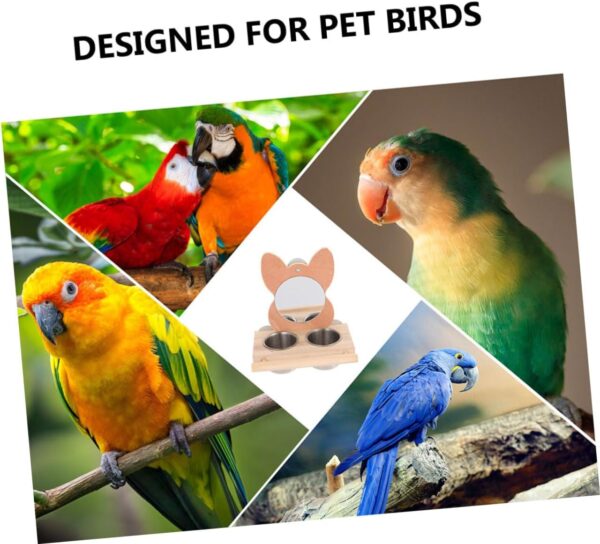 Yardwe Bird Food Cup with Mirror Parakeet Cage Bird Feeders Water Mug Container Bird Cage Food Bowl Bird Cage Feeder Parrot Water Cage Bowl Parrot Food Dispenser Bird Water Holder Wooden - Image 7