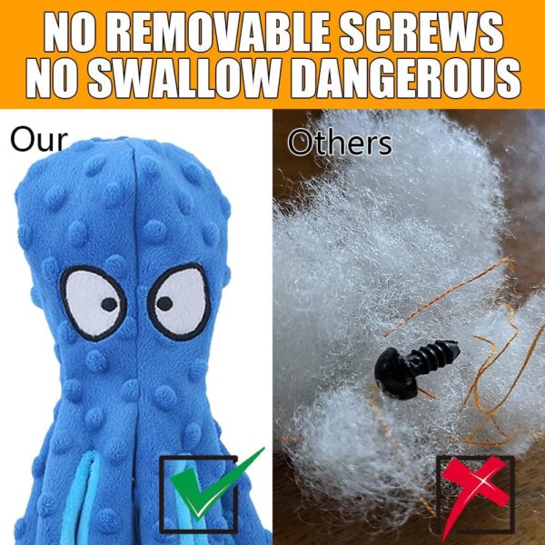 Squeaky Dog Soft Toy, No Stuffed Octopus Dog Chew Toy with Crinkle Paper Plush Dog Teeth Cleaning Toy for Medium Large Dog (Blue) - Image 3