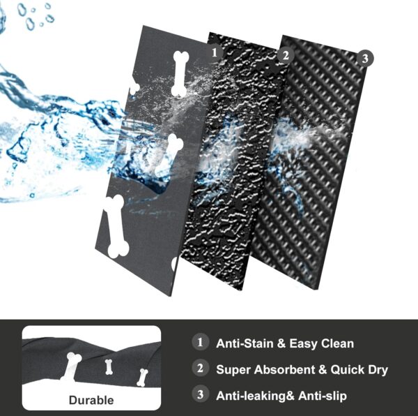Mavicen Pet Food Mat, 43 * 75cm Super Absorbent Dog Feeding Mat, Anti Slip Pet Bowl Placemat, Adorable Paws & Bones Pattern Dog Slow Feeder Mat, Pet-friendly Feeder Mat for Cats, Dogs, Small Animals - Image 6