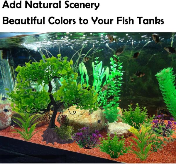 Vibury Artificial Aquarium Tree Plant Decoration Set, 16 Pieces Fake Aquatic Plants Artificial Fish Tank Plants - Image 5