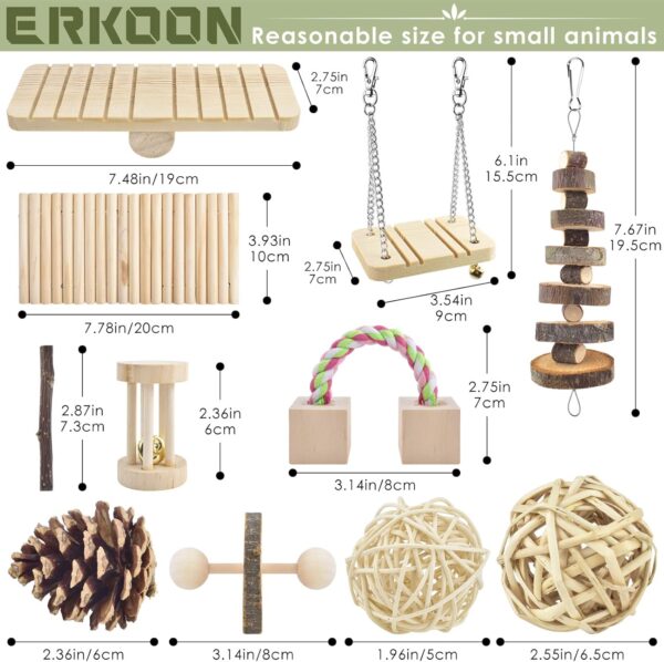 ERKOON Hamster Chew Toys, Hamster Toy Syrian Boredom Breakers Natural Wooden Teeth Care Small Animal Molar Toys, Dumbbell Bridge Swing Seesaw for Small Pet Hamster Rabbits, Gerbils, Guinea Pig - Image 2