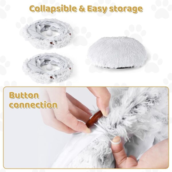 Odoland Large Cat Tunnel Toy with Plush Cat Bed, Foldable Pet Tunnel Bed for Indoor, Multifunctional Cat Donut Tunnel with Ball & Peek Holes, Cat Toys, Crinkle Play Tunnel Tube for Cat - Grey - Image 4