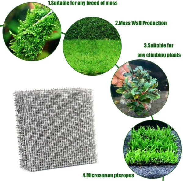 LINLAN 9 Pieces 3.1X3.1in (8X8cm) Aquarium Moss Mesh, 304 Stainless Steel Aquatic Moss Wall, Easy to Cut, for Fixing and Propagating Aquatic Mosses, DIY Aquarium Filtration, and Aquascaping - Image 4