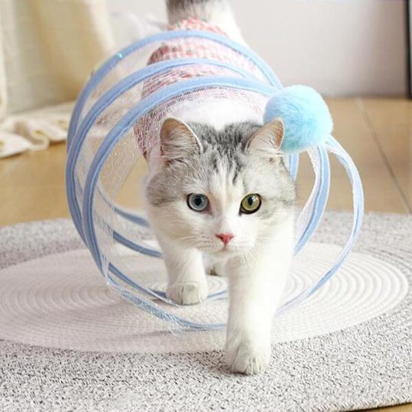 Moyubath Collapsible Cat Tunnel for Indoor Cats, Cat Tube Tunnel Pet Interactive Play Toy with Feather Sisal Ball Springs Exercise Toys for Kitten Small Animals - Image 2