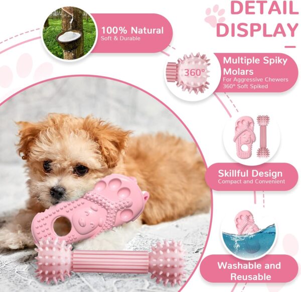 TENGZHI 6 PACK Durable Rubber Chew Toys for Puppies Small Dogs - Soft Rubber Funny Slippers Ball Donut Indoor Outdoor Toys Perfect for Teething and Playtime (Pink) - Image 3