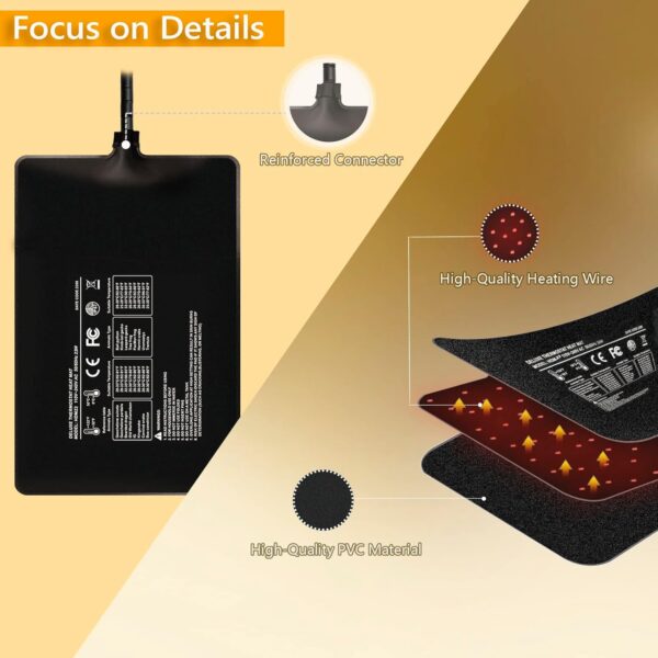 FIPASEN Reptile Heating Mat with Digital Thermostat, 8x12 Inch Terrarium Heat Mat for Tortoise/Snakes/Lizard/Gecko/Hermit Crab/Frog/Spider/Insect Breeding/Plant Box - Upgraded Reptile Heating Pad - Image 7