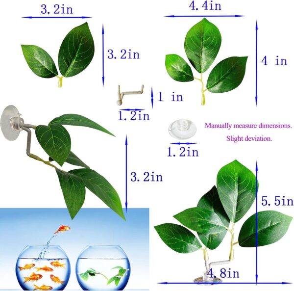 Fish Leaf Pad Betta Bed Leaf Tank Accessories Aquarium Décor Simulat Adjustable Plastic Green Plants Natural Habitat Play Spawn Breed Rest with Suction Cup Multi Leaf Design (2 PCS) - Image 5