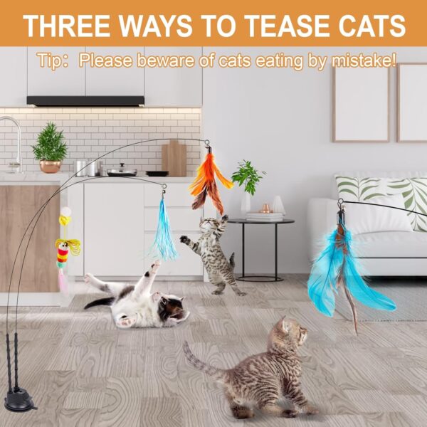 EASY JOY 14 Pcs Interactive Cat Toys, Cat Fishing Rod with Double Hole Suction Cup, 2 Cat Wands, 11 Interchangeable Toys,Cat Feather Toy - Image 5