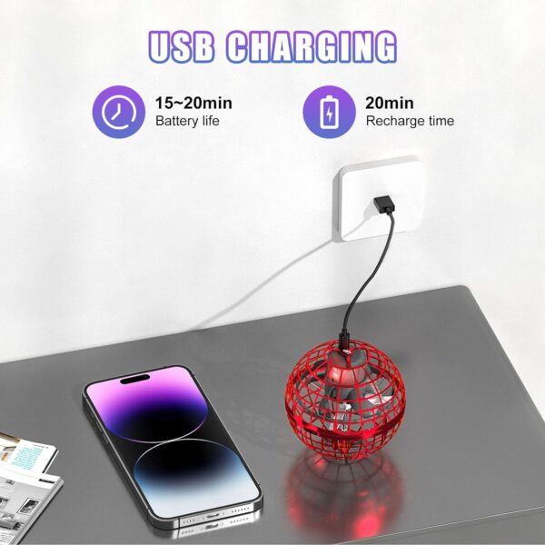 XINHOME Flying Ball Orb Toys Hover Ball Pro Flying Spinner Toy UFO RGB Cool Stuff Globe Orbi Magic Boomerang Hand Controller Mini Drone for 8 9 10 11 12 boys girls Kids (Red) - Image 7